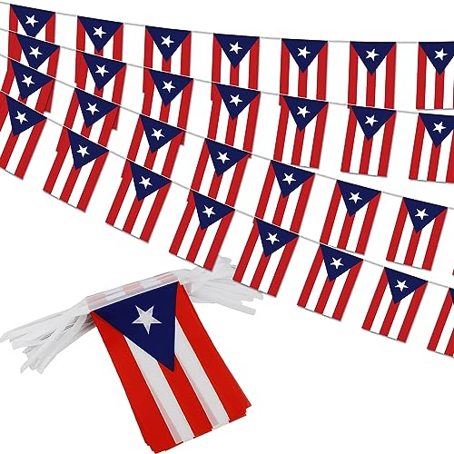 WJQMF Puerto Rico String Flag Pennant Banner - 38 Flags, 42 Feet Small Mini Puerto Rican Flags Bunting Banner for Country Decoration, School, Party, Sports Events - Image 1