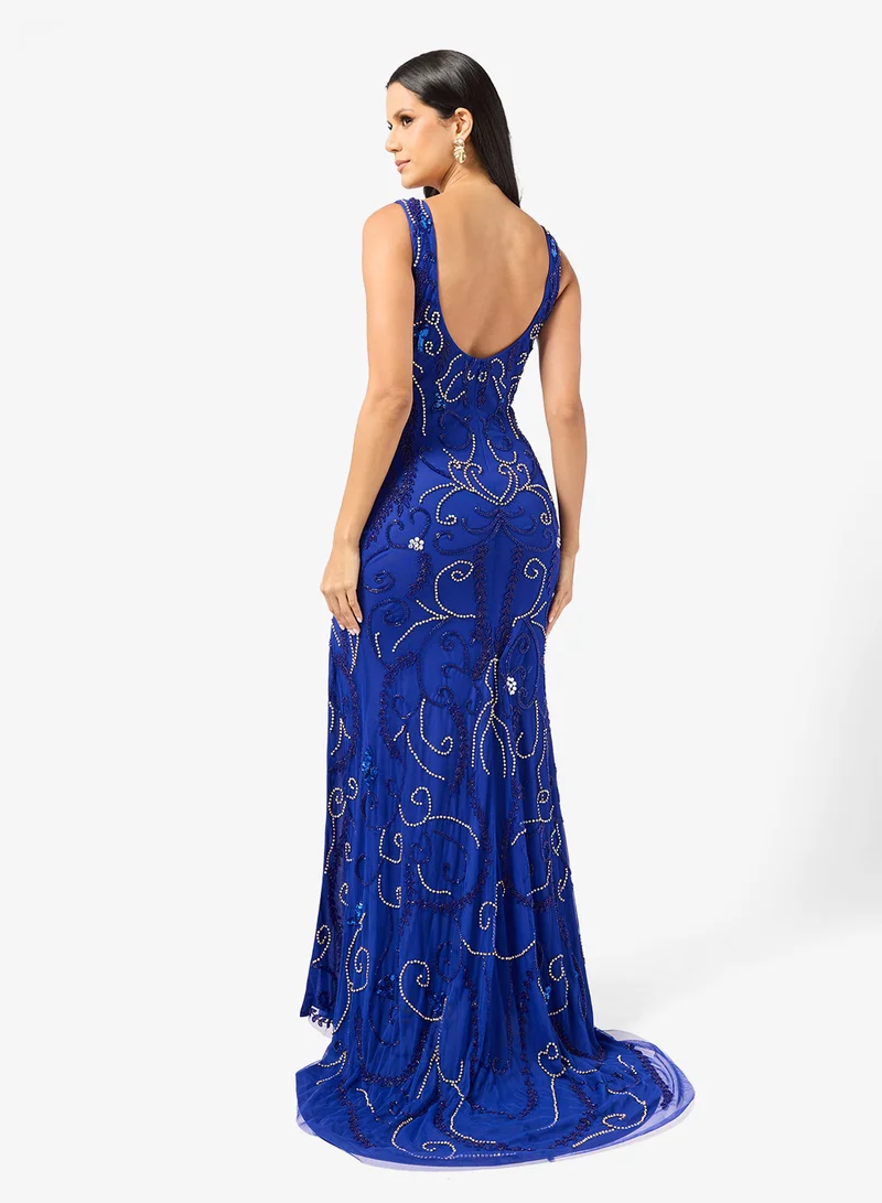 Namshi x  Bead Embellished Evening Gown with Slit for Women | Best Price UAE