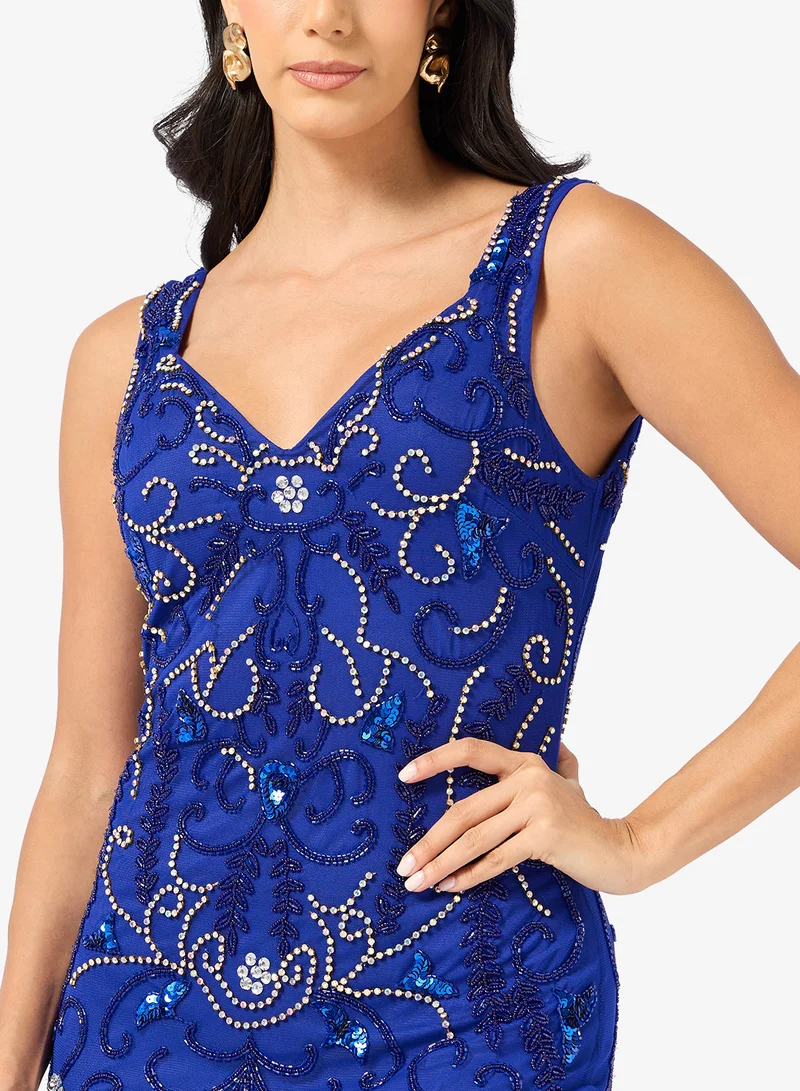 Namshi x  Bead Embellished Evening Gown with Slit for Women | Best Price UAE