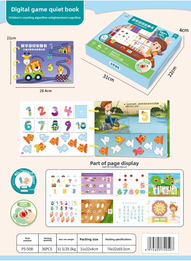 Children's Early Education Enlightenment Quiet Paste Book Toys Handmade Material Bag Educational Toys Baby Sticker Book-Specifications:Quiet Book Mathematics Cognition (753 Posters) P5-50B  - Image 1