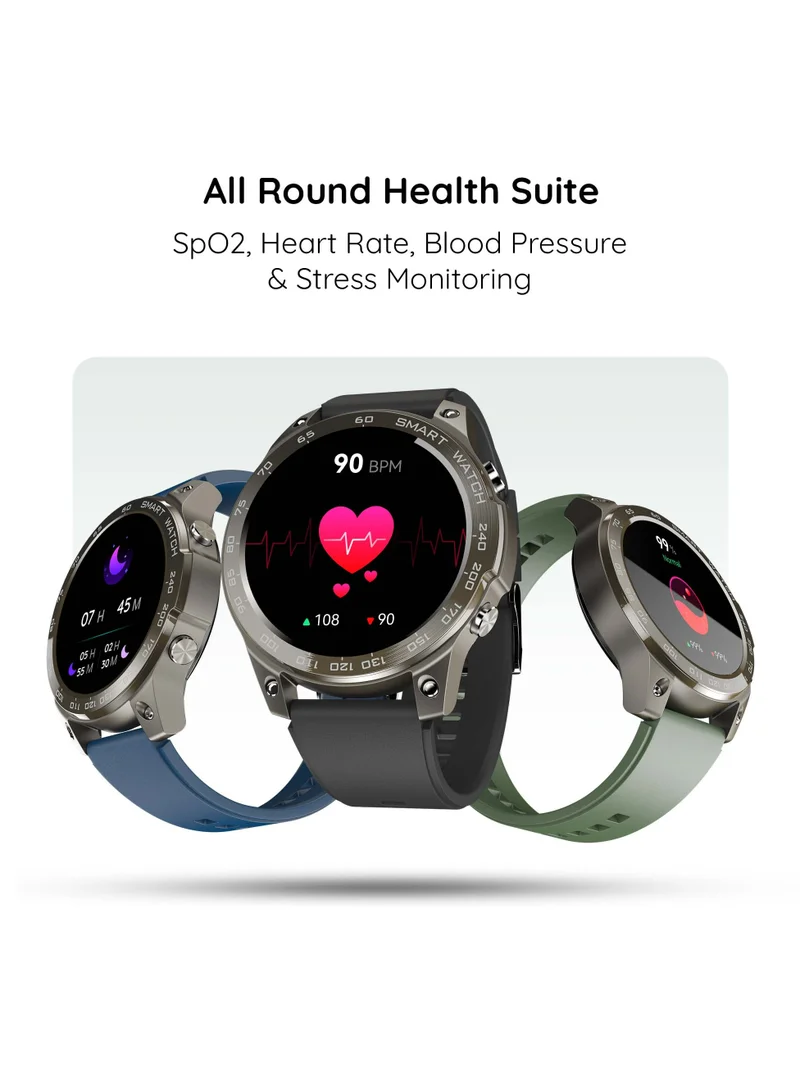 Pebble Cosmos Endure 1.46" Amoled Largest Display Bluetooth Calling Rugged Smart watch, Military Green