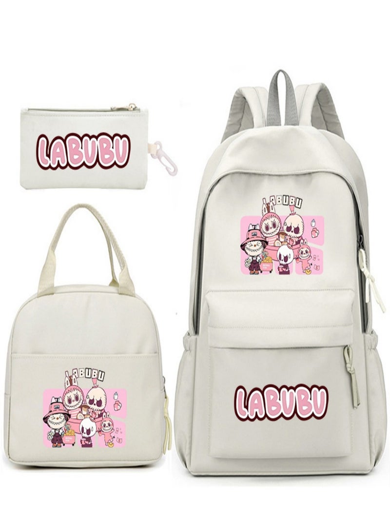 Labubu Children Backpack Schoolbag Teen Student School Book bag with Lunch Box Pen Case 3 in 1 for Kids