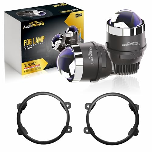 Audio Wheels 3" LED Projector Fog Lamp with Cover - 120W, Tri-Color (White/Warm/Yellow) | with Blue Tint Film | 12V/24V Fog Light for Car & Vehicle Modification | For Mahindra Thar Roxx - Image 1