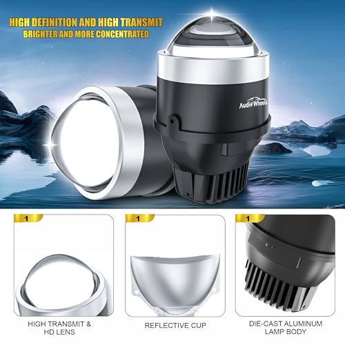 Audio Wheels 3" LED Projector Fog Lamp with Cover - 120W, Tri-Color (White/Warm/Yellow) | with Blue Tint Film | 12V/24V Fog Light for Car & Vehicle Modification | For Mahindra Thar Roxx - Image 4