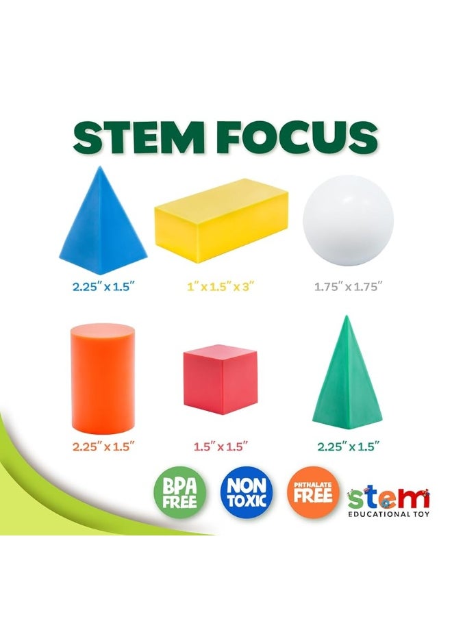 Skoolzy Jumbo 3D Shapes for Teaching 7 Pcs Set - 6 Pk | Geometric Shapes | 3D Shapes Manipulatives | Geometric Shapes for Classroom Age 3+