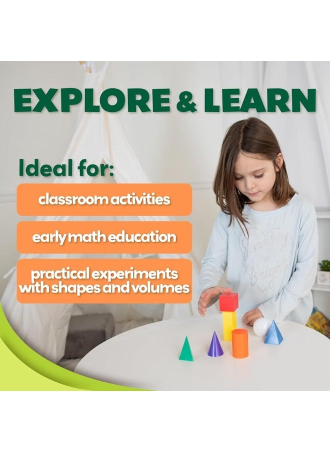 Skoolzy Jumbo 3D Shapes for Teaching 7 Pcs Set - 6 Pk | Geometric Shapes | 3D Shapes Manipulatives | Geometric Shapes for Classroom Age 3+
