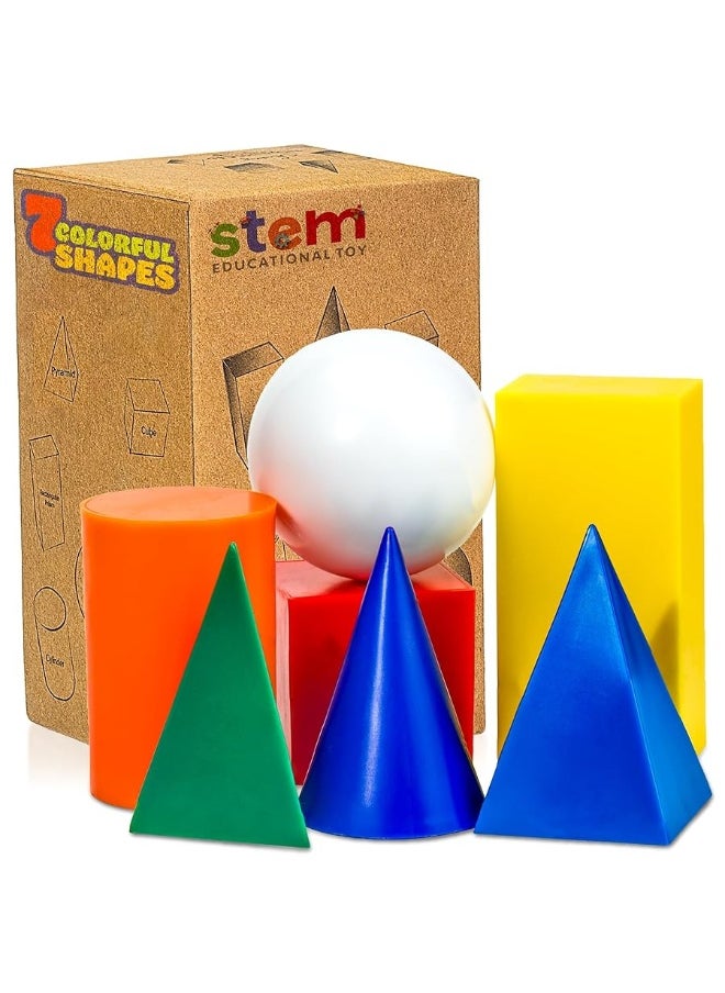 Skoolzy Jumbo 3D Shapes for Teaching 7 Pcs Set - 6 Pk | Geometric Shapes | 3D Shapes Manipulatives | Geometric Shapes for Classroom Age 3+