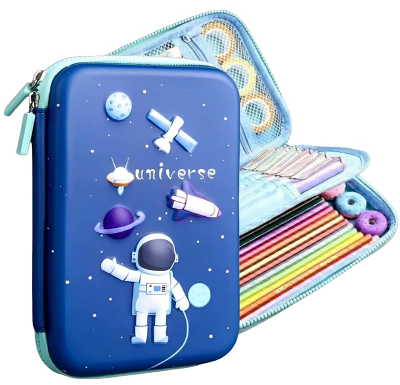 LONGMIRE Big Size Eva 3D Cover Large Capacity Space Astronaut Pencil Case Compartments, School Pouch Premium Stylish Pen Holder (Big Size Astronaut Pencil Case, Ethylene Vinyl Acetate (EVA) Blue) - Image 1