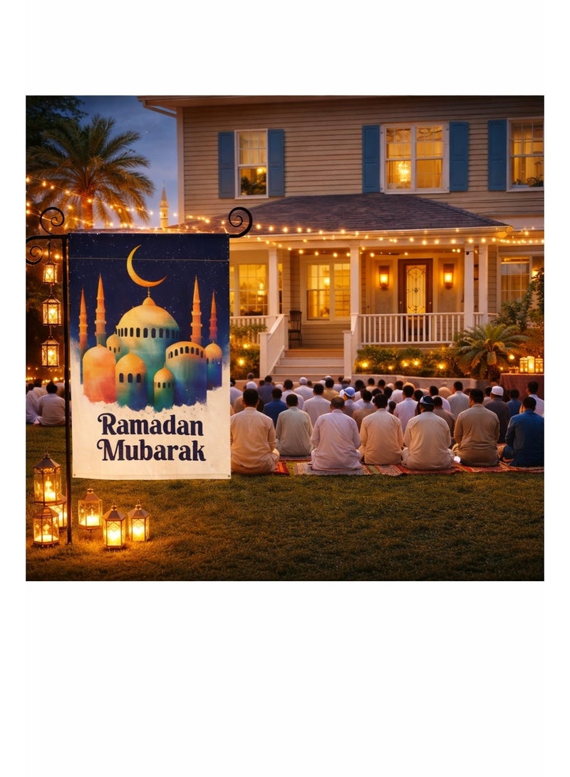 عام 3 قطع راية البيت رمضان عمودي مزدوج الجانب القمر والنجوم فناء الديكور في الهواء الطلق 30 س 45cm - Image 3