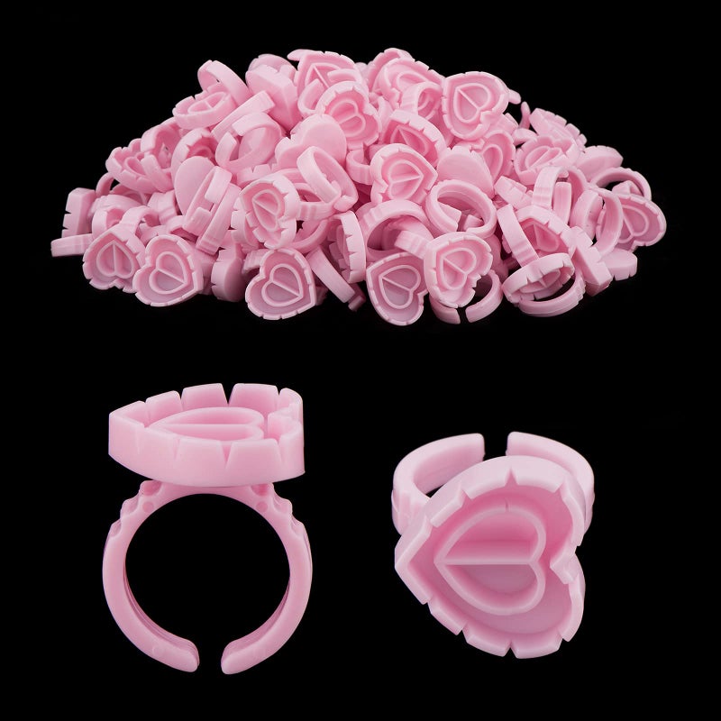 Beauty Junko Eyelash Extension Supplies 100PCS Volume Heart Glue Rings for Lashes Fan Lash Glue Holder Ring Cups Eyelash Glue Ring for Lash Extension Supplies Blossom Ring Fanning Cups for Eyelashes Supplies 