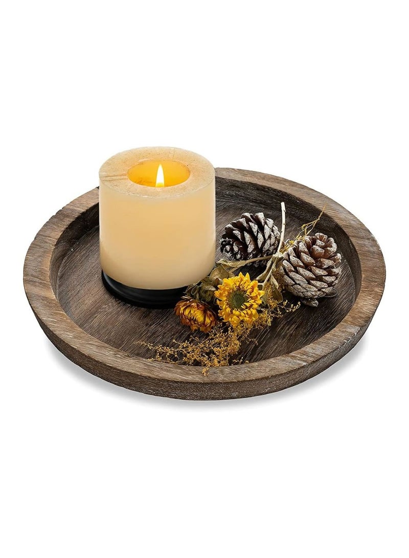 Barakah Rustic Wooden Serving Tray - Round Wood Decorative Candle Holder, Candle Holder Tray Home Decor, Butler Farmhouse Ottoman Tray for Home Coffee Table - Lightweight and Durable(11.4 inch) - Image 1