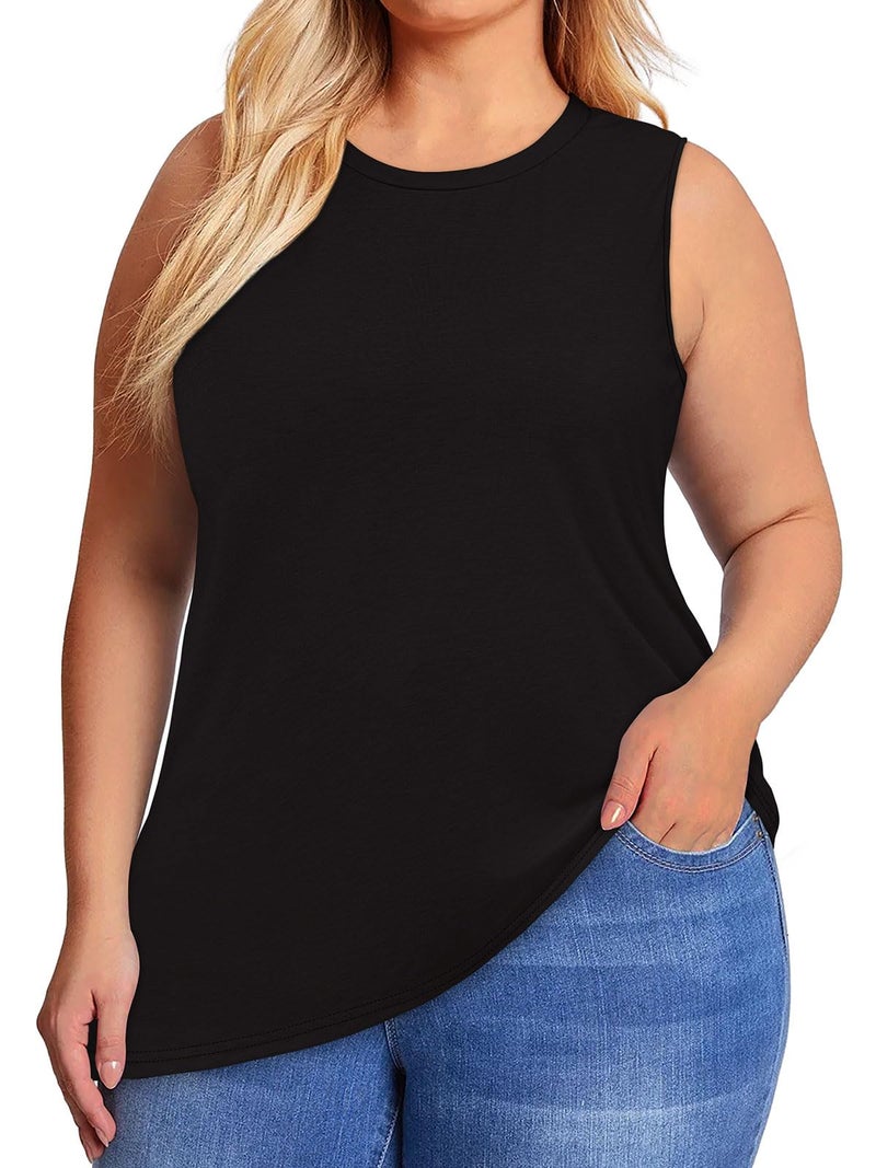 JOELLYUS Women Plus Size Tank Tops Summer Sleeveless Top Crew Neck Casual Blouse Oversized Shirts(Black,2XL) - Image 1