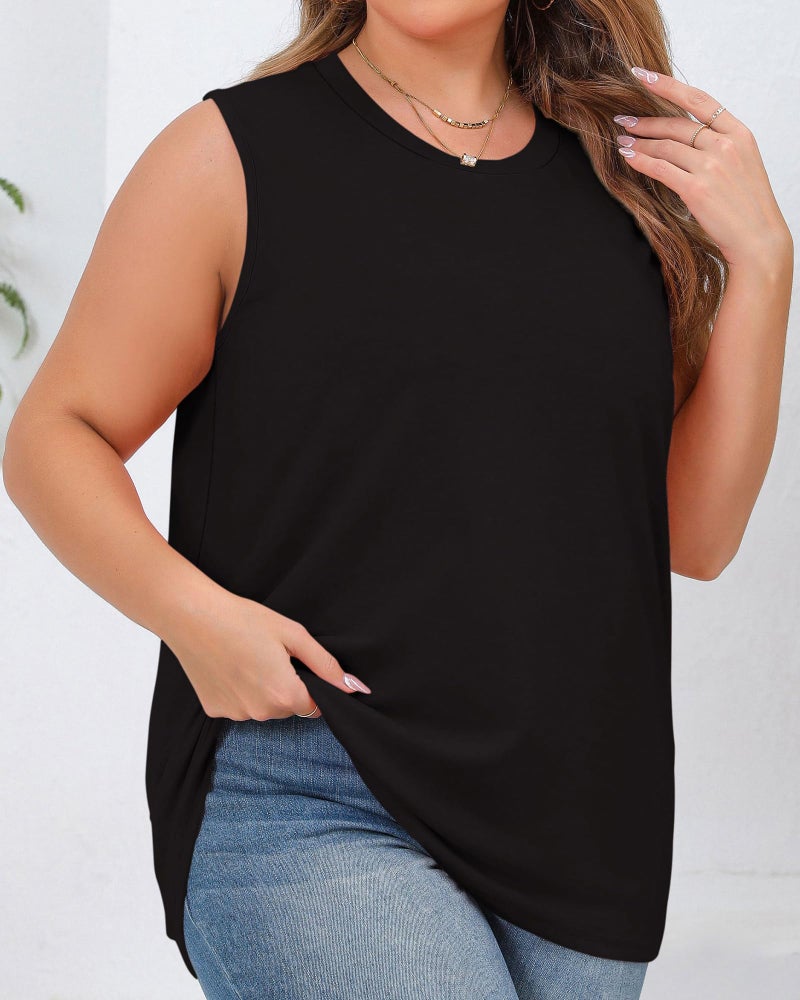 JOELLYUS Women Plus Size Tank Tops Summer Sleeveless Top Crew Neck Casual Blouse Oversized Shirts(Black,2XL) - Image 4