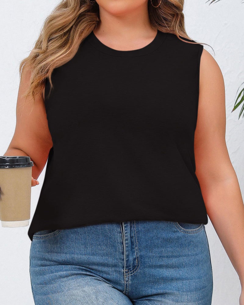 JOELLYUS Women Plus Size Tank Tops Summer Sleeveless Top Crew Neck Casual Blouse Oversized Shirts(Black,2XL) - Image 5