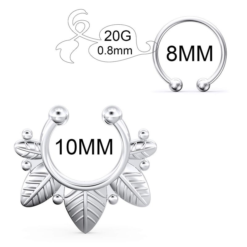 SCERRING Fake Septum Nose Hoop Rings Clear CZ Faux Non Pierced Clicker Hanger Nose Septum Ring Clip On Body Piercing Jewelry 20PCS Silver - Image 3