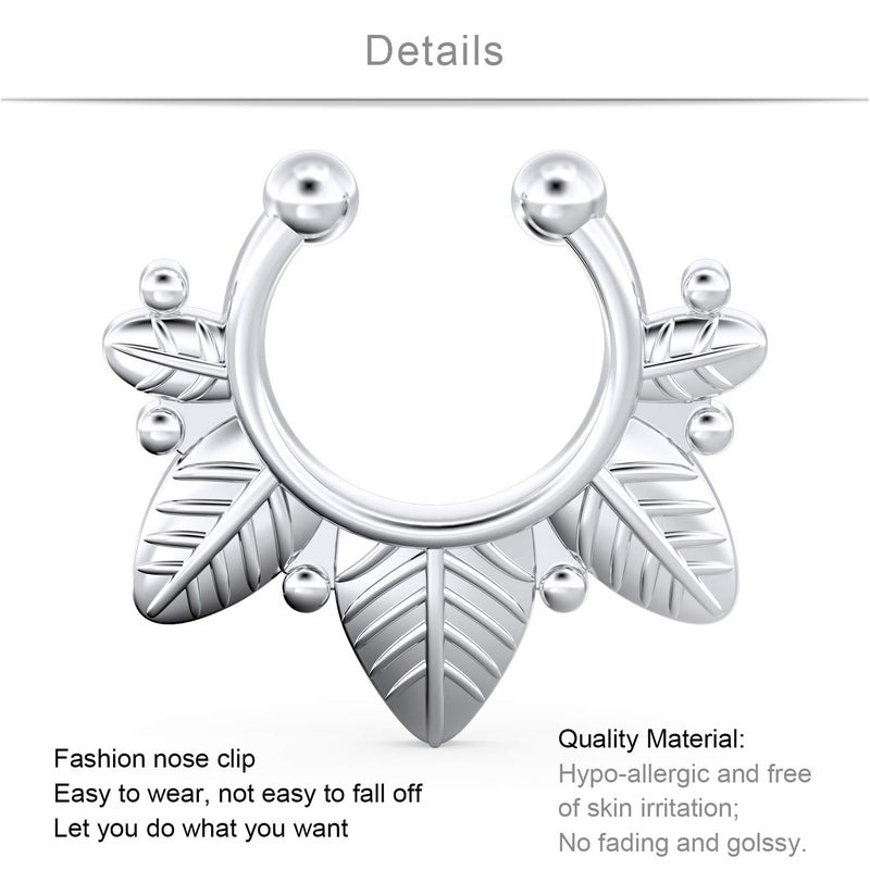 SCERRING Fake Septum Nose Hoop Rings Clear CZ Faux Non Pierced Clicker Hanger Nose Septum Ring Clip On Body Piercing Jewelry 20PCS Silver - Image 4