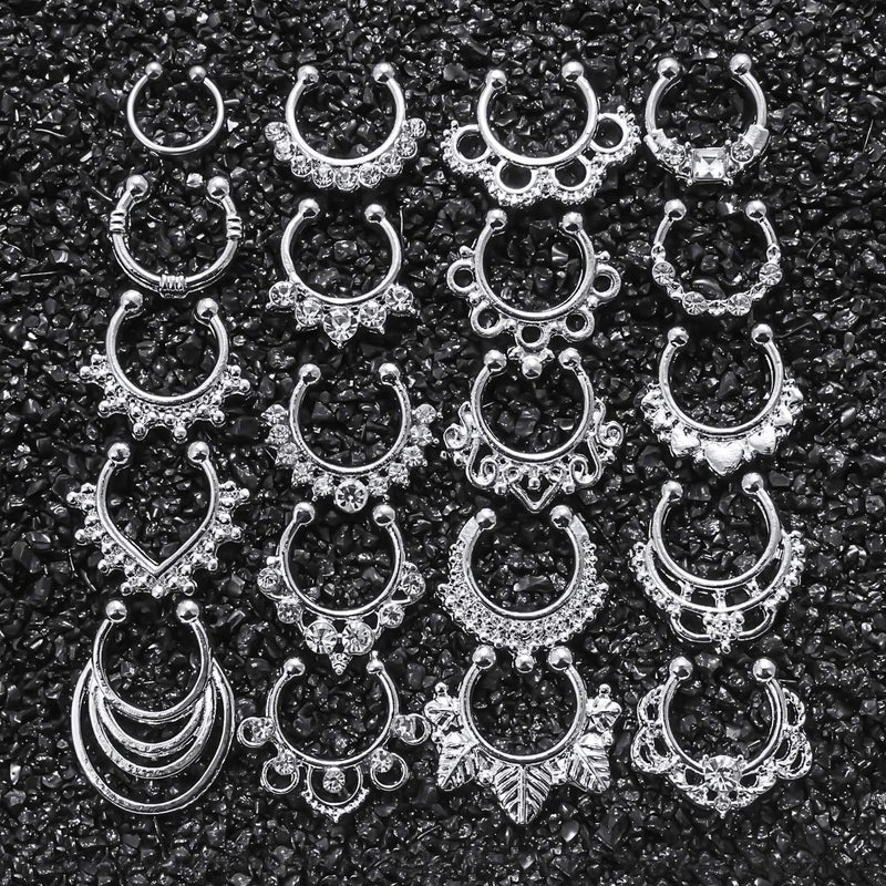 SCERRING Fake Septum Nose Hoop Rings Clear CZ Faux Non Pierced Clicker Hanger Nose Septum Ring Clip On Body Piercing Jewelry 20PCS Silver - Image 5