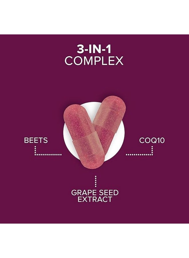 Qunol Blood Pressure Support, 3 in 1 Beets + CoQ10 + Grape Seed Extract, Beet Root Capsules That Supports Healthy Blood Circulation & Heart Healthy Energy, 60 Count (Pack of 1) - Image 2