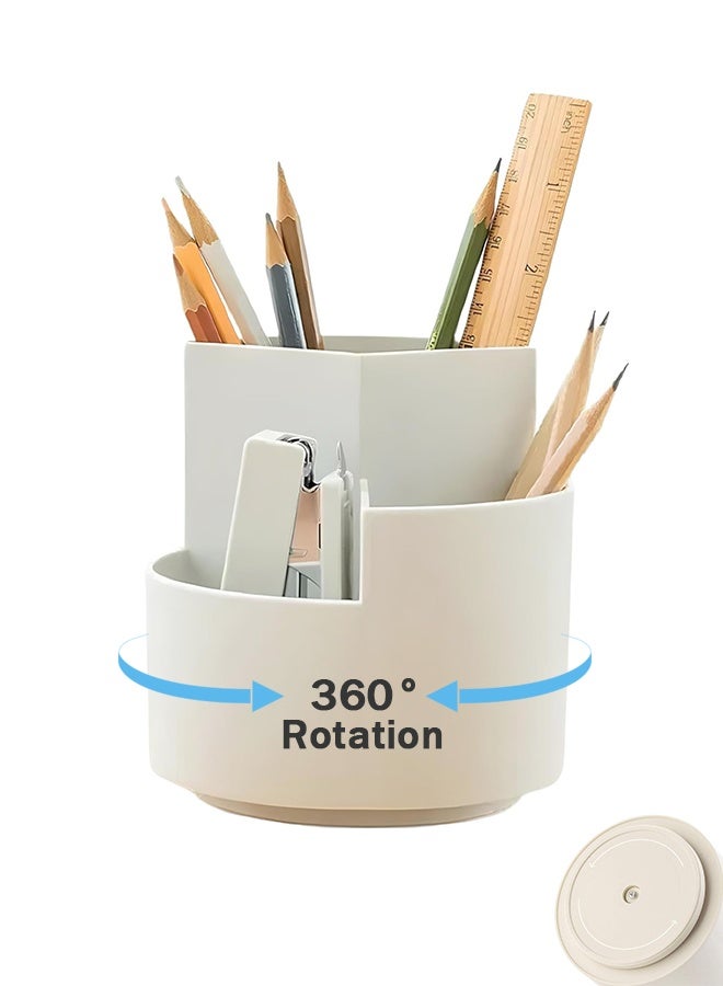 Sweet Life Desk Pencil Pen Holder, 3 Slots 360-Degree Spinning Organizers, Desktop Storage Stationery Supplies, Cute Cup Pot for Office, School, Art Supply, Kids - White - Image 1