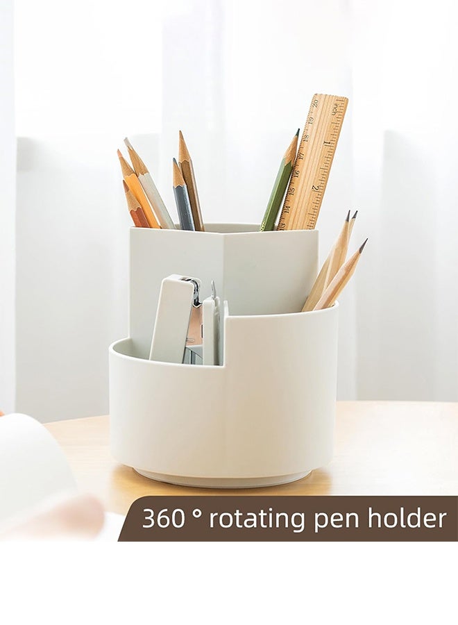 Sweet Life Desk Pencil Pen Holder, 3 Slots 360-Degree Spinning Organizers, Desktop Storage Stationery Supplies, Cute Cup Pot for Office, School, Art Supply, Kids - White - Image 3