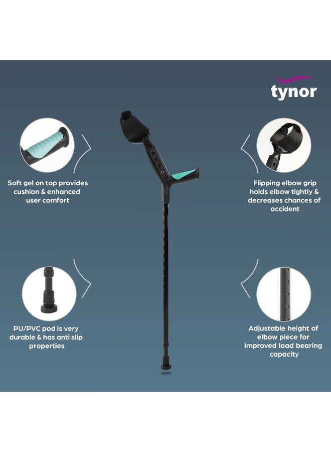 TYNOR Aluminium Knee Immobiliser 19"/48cm, Grey, XL, 1 Unit Elbow Support Crutch Adjustable, Silver, Universal Size, 1 Unit - Image 3