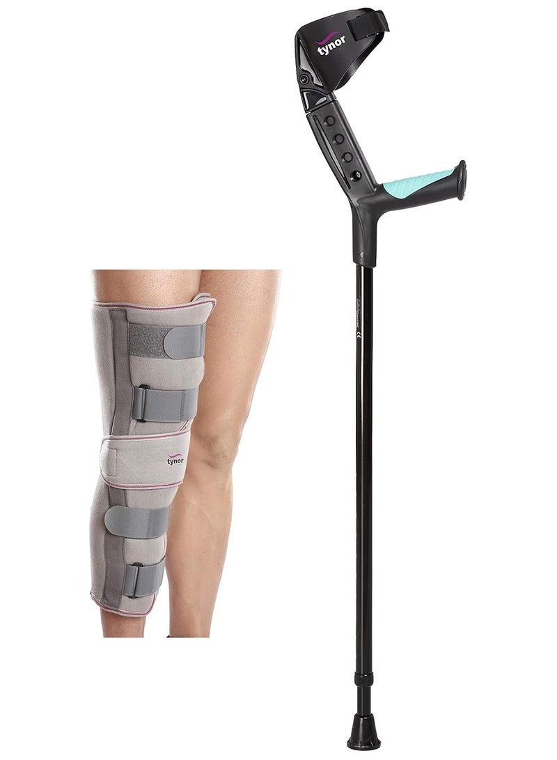 TYNOR Aluminium Knee Immobiliser 19"/48cm, Grey, XL, 1 Unit Elbow Support Crutch Adjustable, Silver, Universal Size, 1 Unit - Image 1