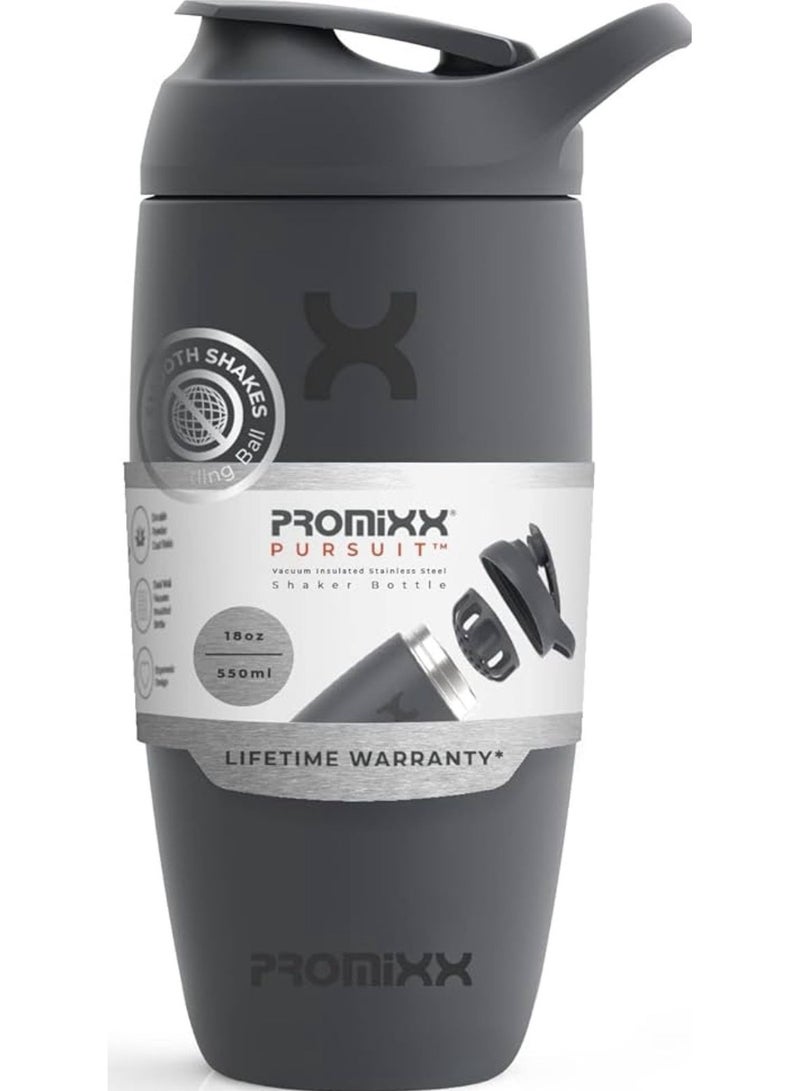 بروميكس زجاجة مياه معزولة من الستانلس ستيل مع كوب خلاط من بيرسوت، 18 اونصة، رمادي جرافيت - Image 1
