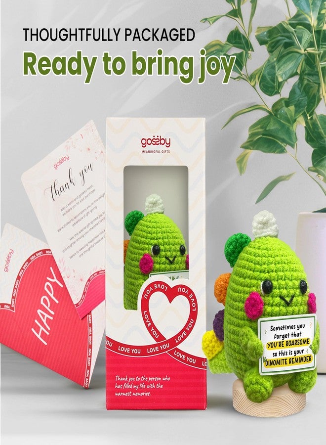 Gossby Positive Dino Shape 1 Crochet with Emotional Message - Christmas, Graduation, Birthday Gift - Handmade Crochet Animal Decor (Sometimes You Forget That You're ROARSOME) - Image 4
