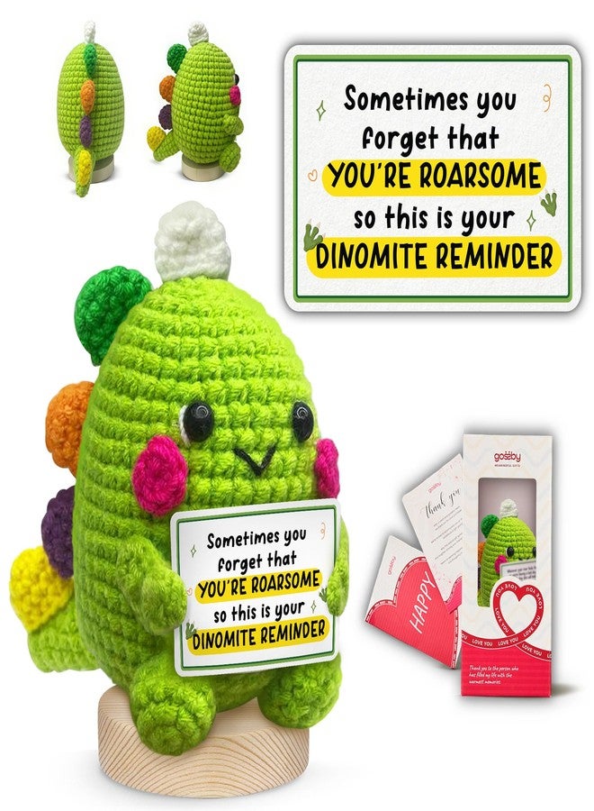 Gossby Positive Dino Shape 1 Crochet with Emotional Message - Christmas, Graduation, Birthday Gift - Handmade Crochet Animal Decor (Sometimes You Forget That You're ROARSOME) - Image 1