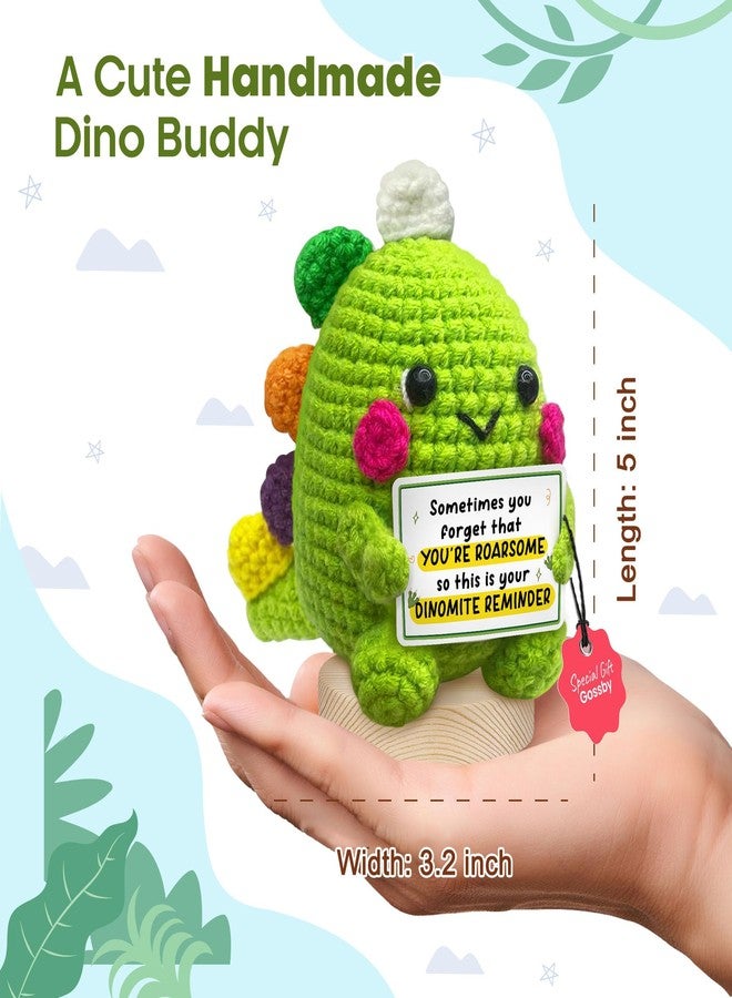 Gossby Positive Dino Shape 1 Crochet with Emotional Message - Christmas, Graduation, Birthday Gift - Handmade Crochet Animal Decor (Sometimes You Forget That You're ROARSOME) - Image 3