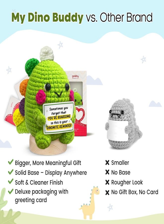 Gossby Positive Dino Shape 1 Crochet with Emotional Message - Christmas, Graduation, Birthday Gift - Handmade Crochet Animal Decor (Sometimes You Forget That You're ROARSOME) - Image 2