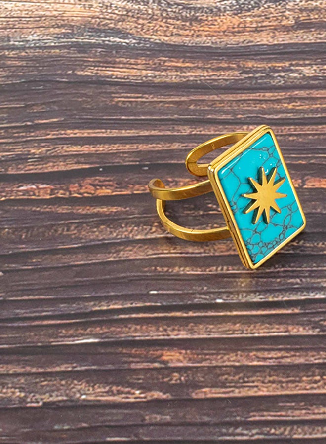 ذا بلاك بيرل اكسسوريز خاتم أستانليس ستيل ذهبي فري سايز مرصع بحجر فيروزي - Image 4