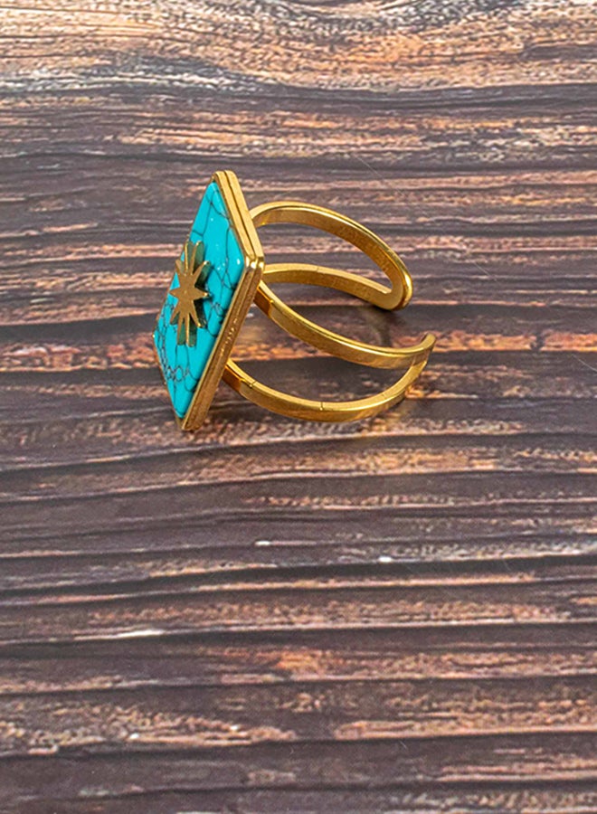 ذا بلاك بيرل اكسسوريز خاتم أستانليس ستيل ذهبي فري سايز مرصع بحجر فيروزي - Image 3