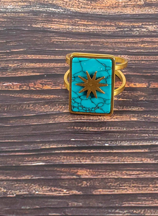 ذا بلاك بيرل اكسسوريز خاتم أستانليس ستيل ذهبي فري سايز مرصع بحجر فيروزي - Image 2