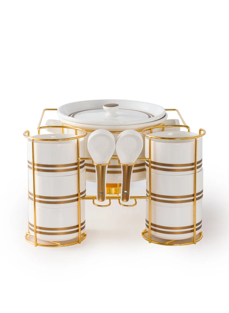 Shallow Porcelain New Bone China Verde 16-Piece Soup Set with Stand - Elegant Dining Ensemble