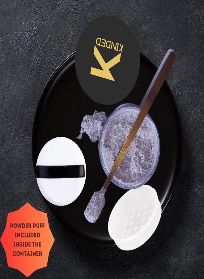 KINDED Highlighter Loose Powder for Face Makeup with Puff High Definition Ultra Fine Pro Translucent Pearl Glitter Shine Setting Finishing Powder Oily Dry All Skin (30 gm, Shimmer Lavender Purple) - Image 4