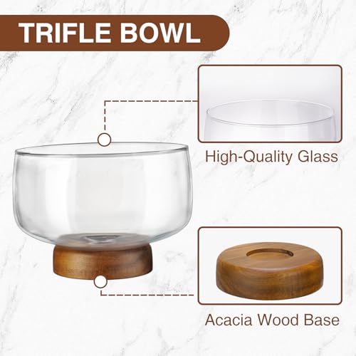 NiHome 123oz Large Glass Trifle Bowl with Elegant Acacia Wood Stand, Versatile Serving Dish for Cakes, Salads, Desserts, Stylish Display for Parties, Weddings, Special Occasions, Durable Easy to Clean - Image 4