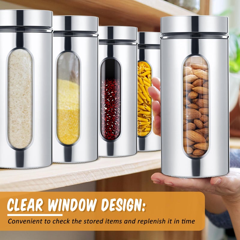 Mimorou 3 Pcs Stainless Steel Canister Set with Glass Windows Visible Storage Jars Silver Kitchen Canister Set for Pasta Flour Oat Sugar Container, Kitchen Tools, Housewarming Gifts(44 oz) - Image 4