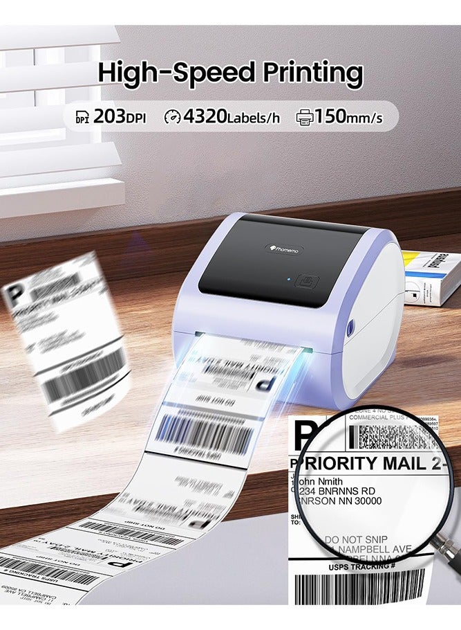 phomemo D520-BT Bluetooth Thermal Label Printer, 4x6" Wireless Shipping Label Printer Build-In Holder, Thermal Label Maker for Return Shipping Package, Compatible with PC/ IOS/ Android (Purple+White) - Image 5