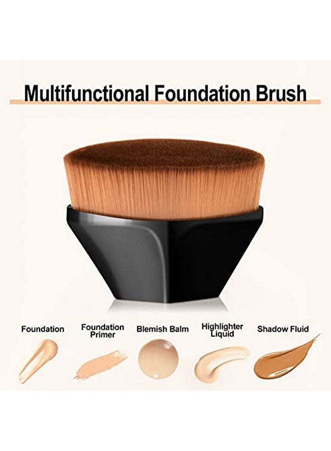 Tenmon Godr7Oy Foundation Makeup Brush, Petal-Shaped Flat Top Kabuki Brush For Blending Liquid, Cream Or Flawless Powder Brushes Tool Perfect With Storage Box Design(Black) - Image 2
