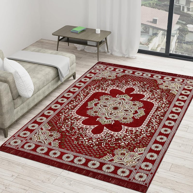 Outlay Home سجادة فاخرة من قماش المخمل لغرفة النوم وصالة المعيشة وصالة الرسم وقاعة اليوغا 60 بوصة × 84 بوصة 5 أقدام × 7 أقدام I 150 سم × 210 سم لون مارون - Image 1