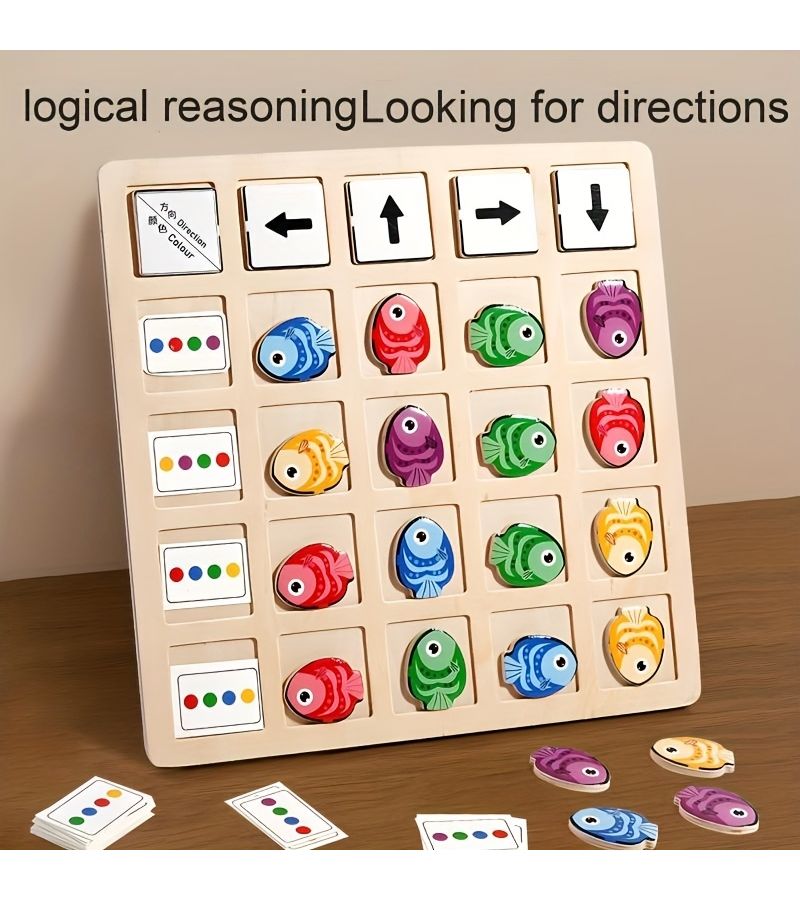 Little Fish Direction Game Wooden Toy Color Recognition Logic Training Gift - Image 1