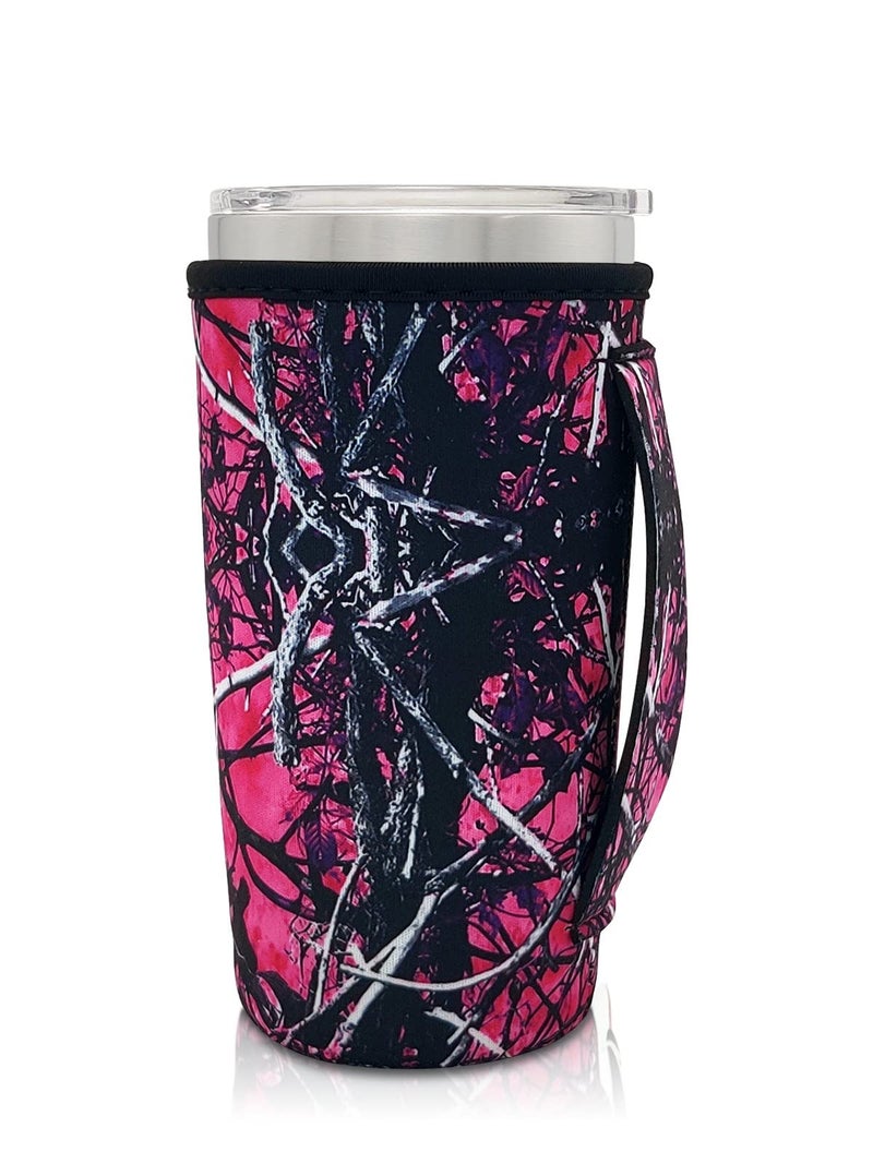 AJLTPA Neoprene Insulated Sleeves Cup Holder with Handle for 20oz Tumbler Cups  Reusable Iced Coffee Sleeve Compatible with Starbucks Trenta  Dunkin Large  more(Pink Camouflage) - Image 1