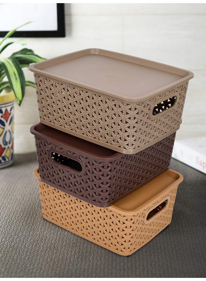 Kuber Industries Plastic 3 Pieces Small Size Multipurpose Solitaire Storage Basket with Lid (Multi)-KUDMART2865 - Image 1