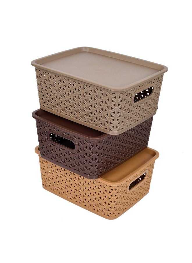 Kuber Industries Plastic 3 Pieces Small Size Multipurpose Solitaire Storage Basket with Lid (Multi)-KUDMART2865 - Image 5