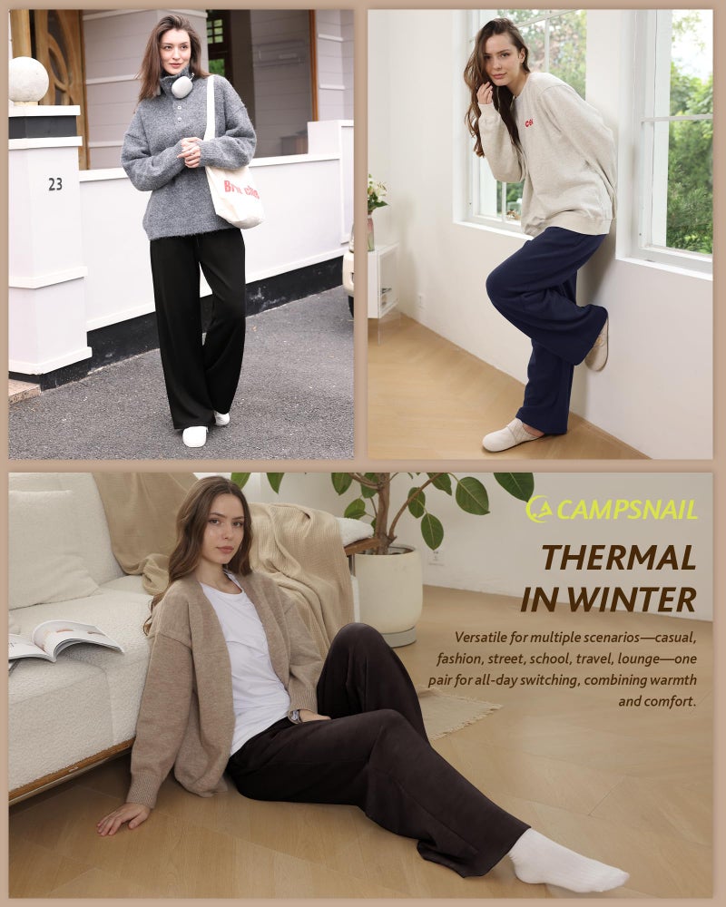 CAMPSNAIL Womens Fleece Lined Sweatpants Wide Leg Winter Warm Thermal Straight Leg Baggy Lounge Sweat Pants with Pockets Black - Image 2
