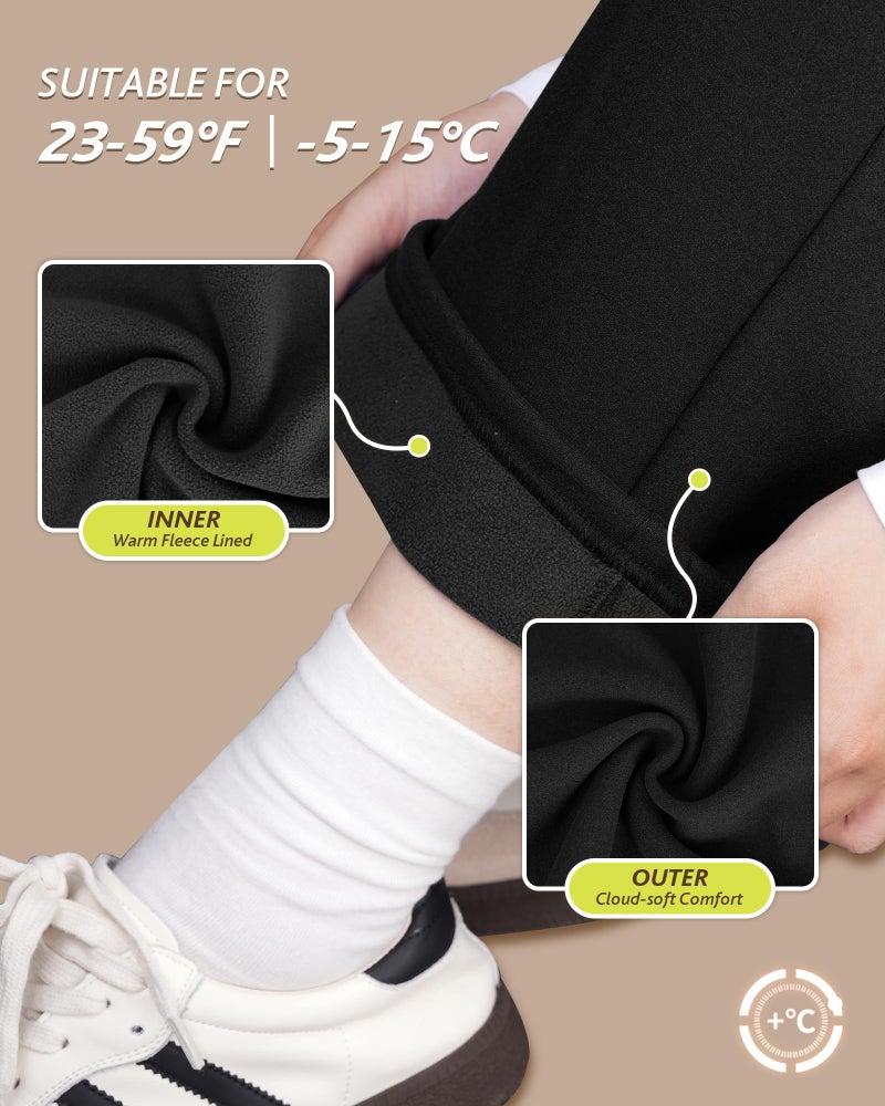 CAMPSNAIL Womens Fleece Lined Sweatpants Wide Leg Winter Warm Thermal Straight Leg Baggy Lounge Sweat Pants with Pockets Black - Image 4