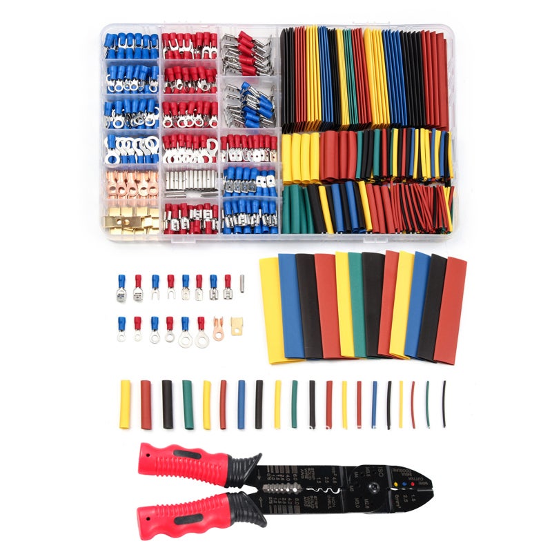 Crimping Tool: Blue Ratcheting Mechanism High-precision Color-coded Jaw - Multifunctional Wire Stripping Pressing Cutting Heat Shrink Wire Connectors Kit for Electrical Wiring Repairs
