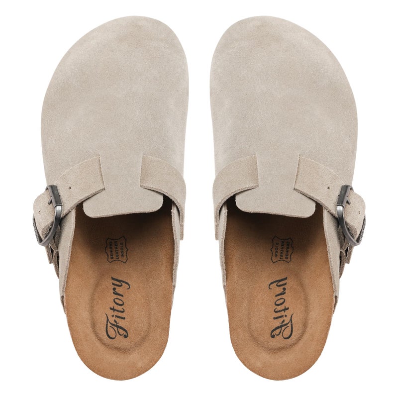 FITORY Womens Clogs Slip-on Potato Shoes Leather Mules with Suede Cork Footbed Taupe Size 8 - Image 2