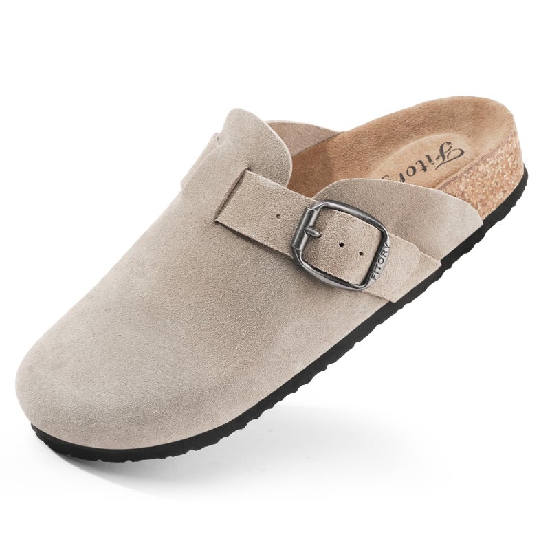 FITORY Womens Clogs Slip-on Potato Shoes Leather Mules with Suede Cork Footbed Taupe Size 8 - Image 1